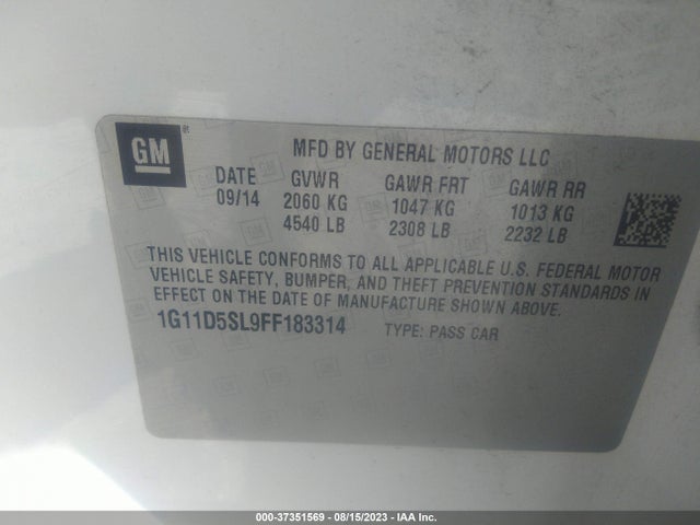 Chevrolet MALIBU LT 2015 1G11D5SL9FF183314 Image 9