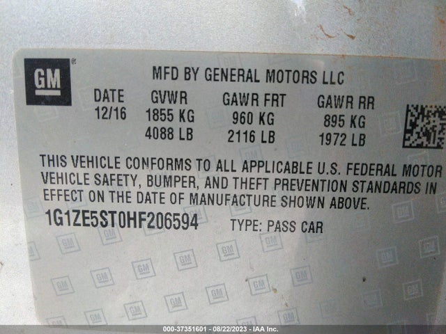 Chevrolet MALIBU 1LT 2017 1G1ZE5ST0HF206594 Image 9