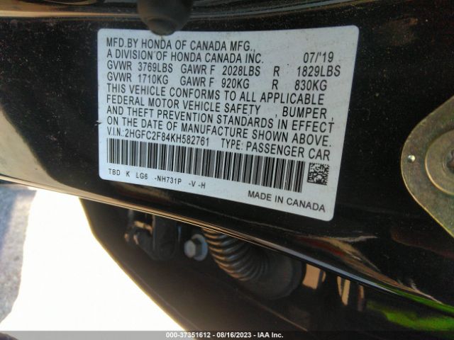 2HGFC2F84KH582761 Honda Civic Sedan Sport