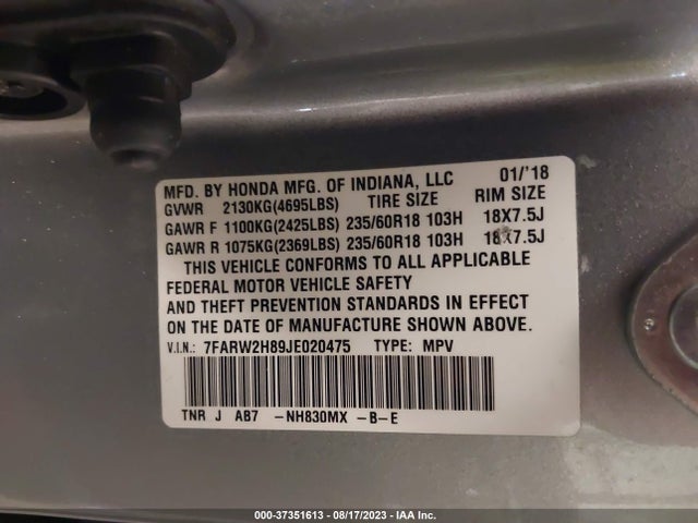 Honda Cr-v Ex-l 2018 7FARW2H89JE020475 Image 9