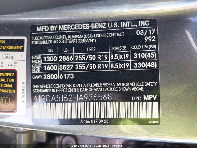 4JGDA5JB2HA936568 Mercedes-Benz Gle Gle 350