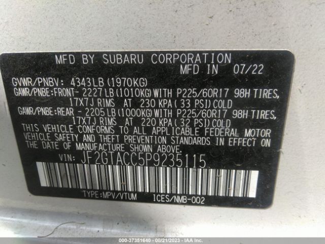 JF2GTACC5P9235115 Subaru Crosstrek Premium
