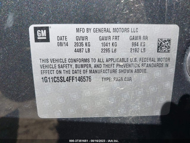 2015 CHEVROLET MALIBU 1LT VIN: 1G11C5SL4FF146576