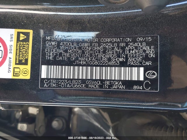 JTHBK1GG8G2224853 Lexus ES 350