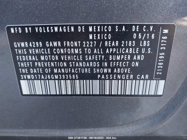3VWD17AJ6GM393585 Volkswagen Jetta Sedan 1.8t Sport