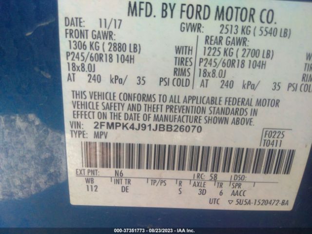2FMPK4J91JBB26070 Ford EDGE SEL