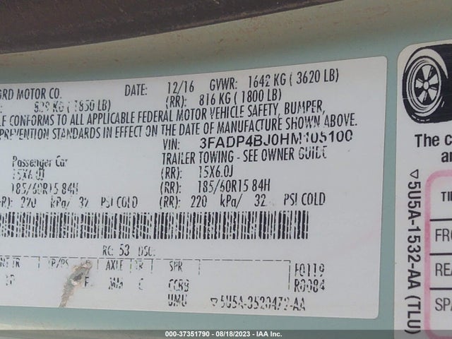 Ford FIESTA SE 2017 3FADP4BJ0HM105100 Image 9