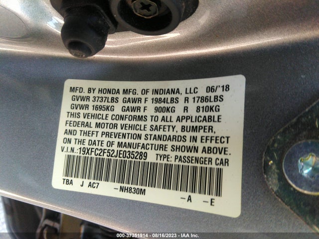 Honda Civic Lx 2018 19XFC2F52JE035289 Image 9