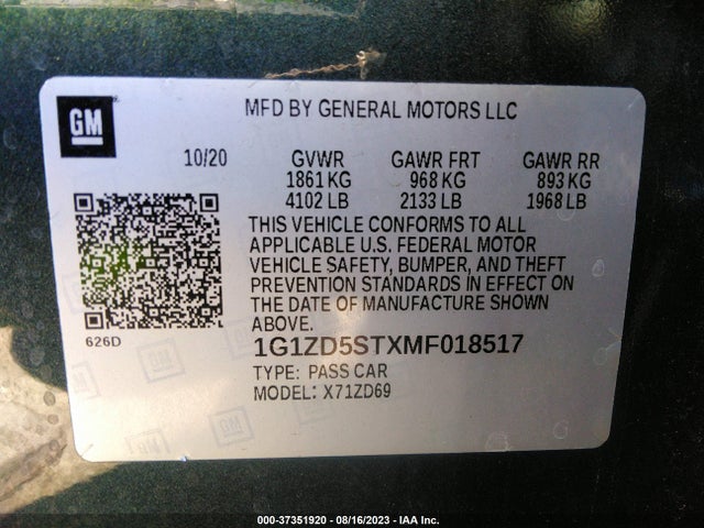 Chevrolet MALIBU LT 2021 1G1ZD5STXMF018517 Image 9