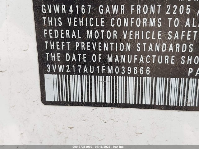 3VW217AU1FM039666 Volkswagen Golf Tsi S 4-door