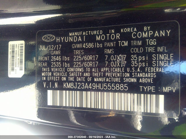 Hyundai TUCSON SE 2017 KM8J23A49HU555885 Image 9