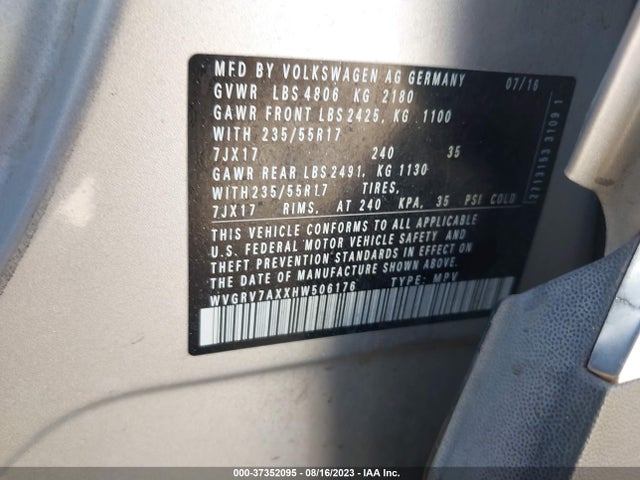 WVGRV7AXXHW506176 Volkswagen Tiguan Wolfsburg Edition
