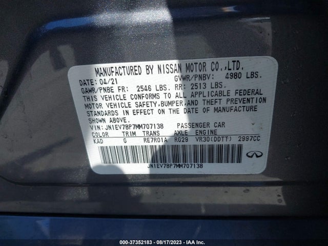 2021 INFINITI Q50 3.0T LUXE VIN: JN1EV7BP7MM707138