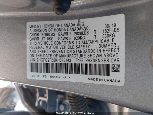 2HGFC2F68KH570143 Honda Civic Sedan Lx