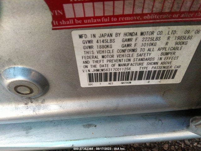 2007 HONDA ACCORD SDN LX SE VIN: JHMCM56317C011256