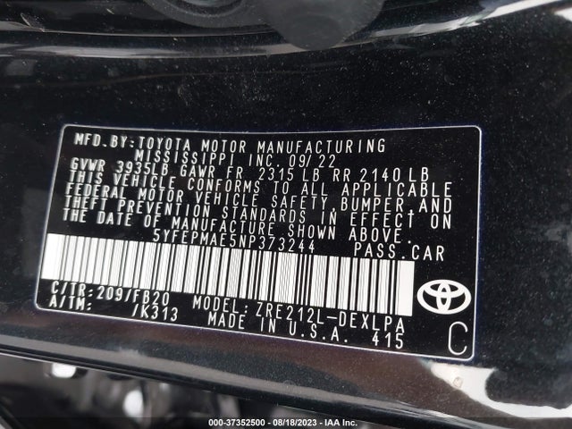 Toyota COROLLA LE 2022 5YFEPMAE5NP373244 Image 9