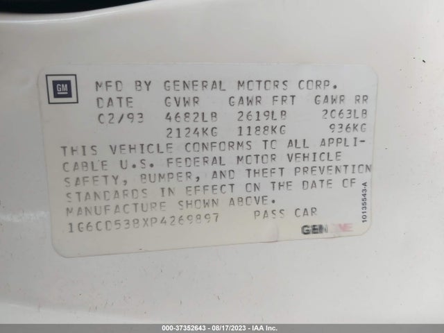1993 CADILLAC DEVILLE VIN: 1G6CD53BXP4269897