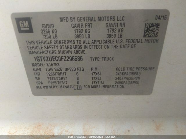 1GTV2UEC0FZ296586 GMC Sierra 1500 Sle