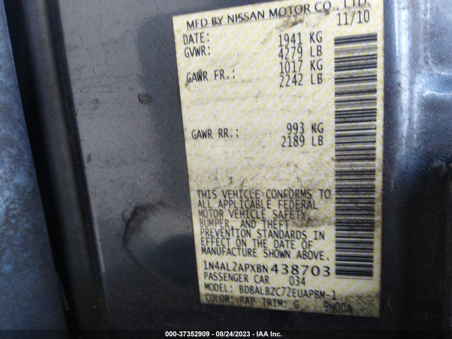 37352909 :رقم المزاد ، 1N4AL2APXBN438703 vin ، 2011 Nissan Altima 2.5 Sl مزاد بيع