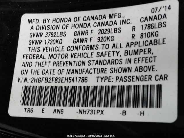2HGFB2F83EH541786 Honda Civic Sedan Ex