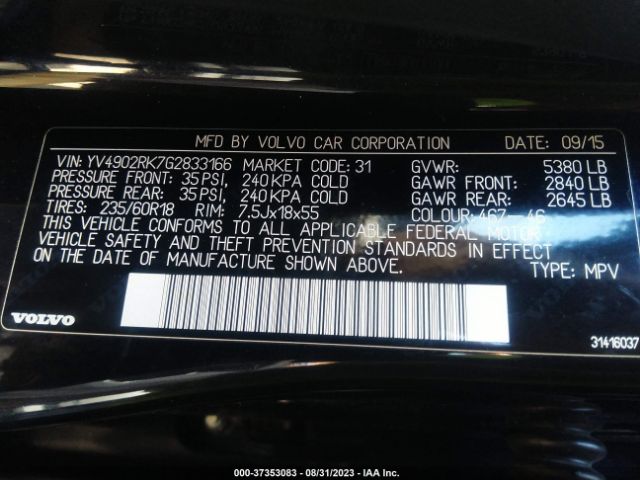 YV4902RK7G2833166 Volvo Xc60 T6