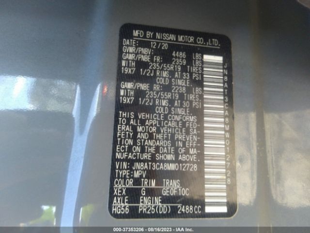JN8AT3CA8MW012728 Nissan Rogue Sl