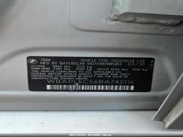 2011 BMW 335 VIN: WBAPL5C56BA742116