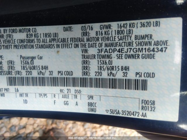 3FADP4EJ7GM164347 Ford FIESTA SE