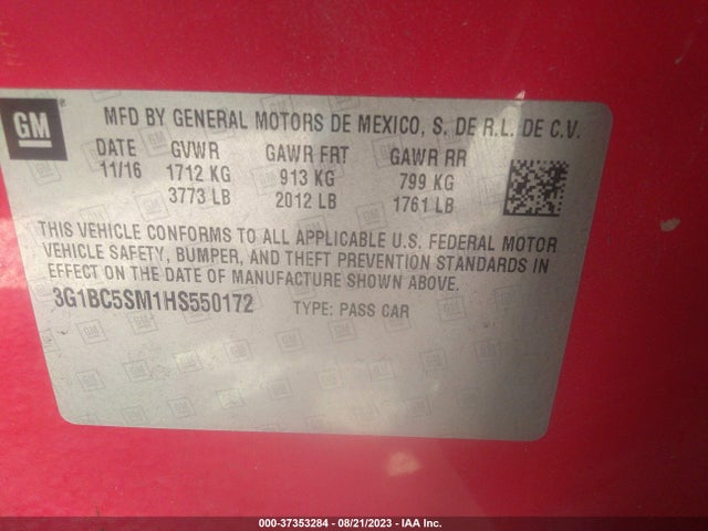 Chevrolet CRUZE LS 2017 3G1BC5SM1HS550172 Image 9