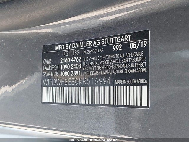 2019 MERCEDES-BENZ C 300 4MATIC VIN: WDDWF8EB0KR516994