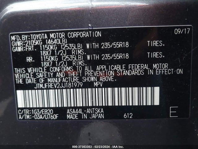 JTMJFREV2JJ181979 Toyota RAV4 SE