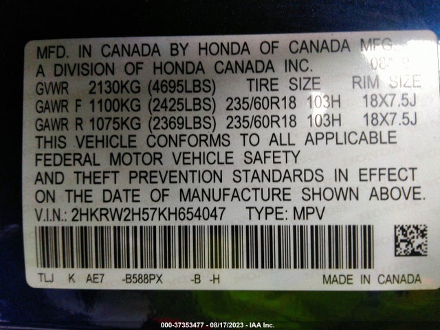 Honda CR-V EX 2019 2HKRW2H57KH654047 Image 9
