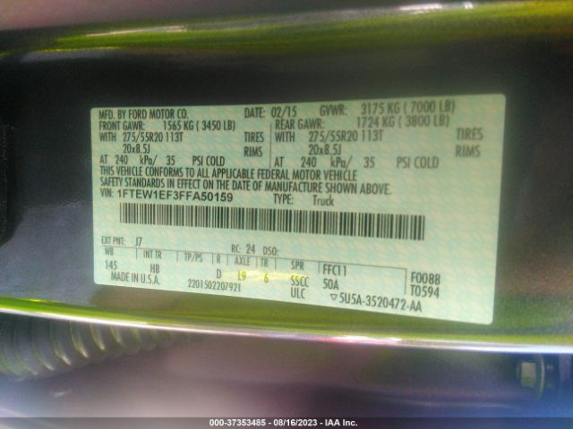 1FTEW1EF3FFA50159 Ford F-150 Xlt/xl/lariat/platinum