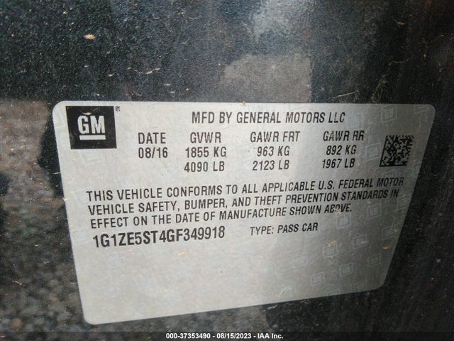 Chevrolet MALIBU LT 2016 1G1ZE5ST4GF349918 Image 9