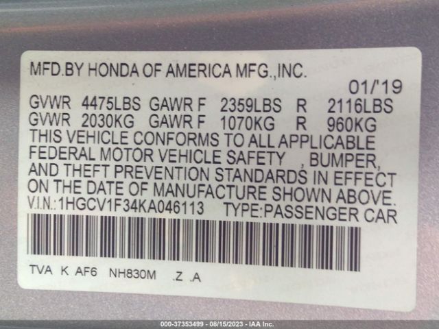 1HGCV1F34KA046113 Honda Accord Sedan Sport 1.5t