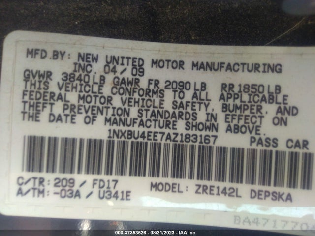 2010 TOYOTA COROLLA S VIN: 1NXBU4EE7AZ183167