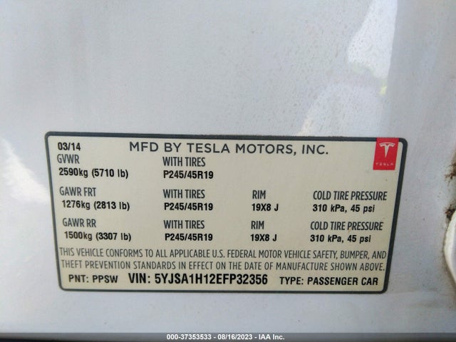 5YJSA1H12EFP32356 Tesla Model S 60 Kwh Battery/p85