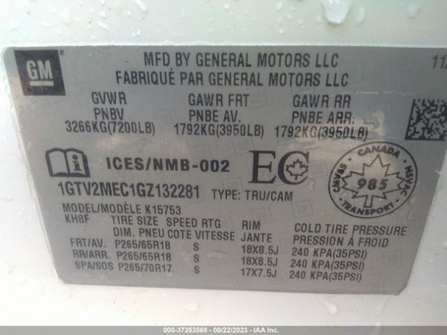 1GTV2MEC1GZ132281 GMC Sierra 1500 Sle
