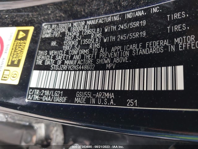 Toyota Highlander Xle/se 2017 5TDJZRFH2HS448602 Image 9