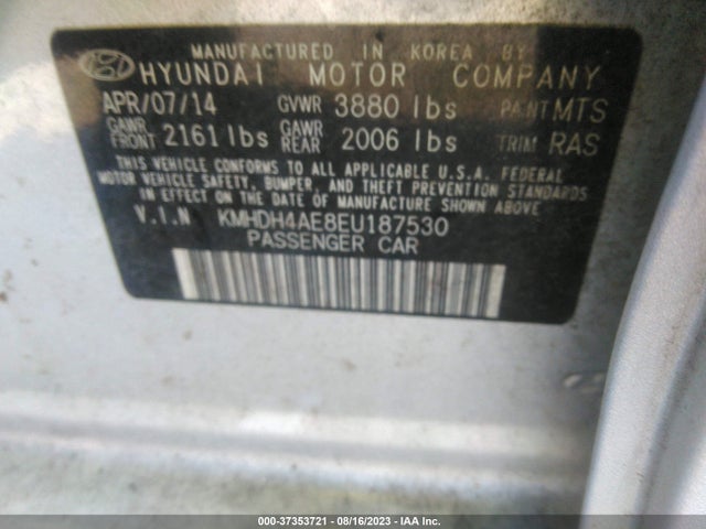 2014 HYUNDAI ELANTRA SE VIN: KMHDH4AE8EU187530