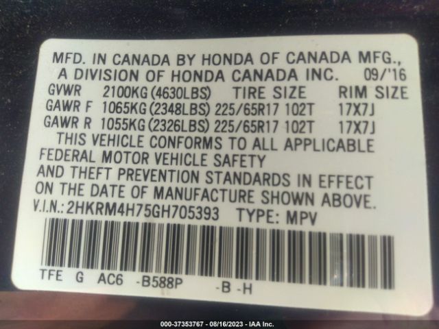 2HKRM4H75GH705393 Honda Cr-v Ex-l