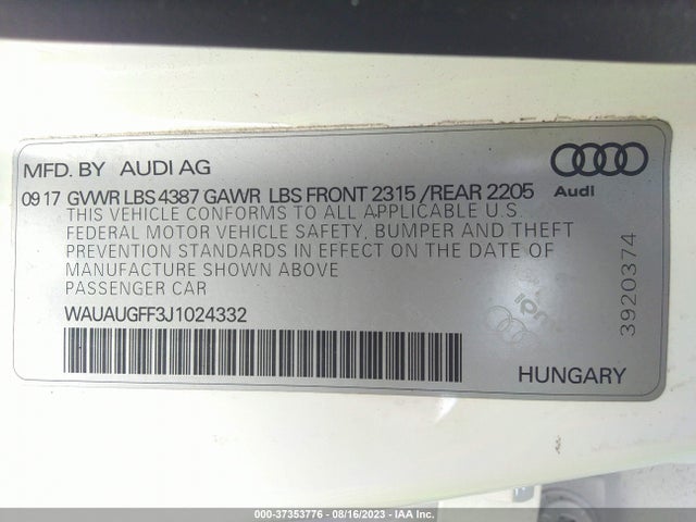 WAUAUGFF3J1024332 Audi A3 Sedan Premium/tech Premium