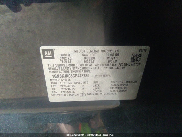 Chevrolet Suburban Ltz 2016 1GNSKJKC6GR478730 Image 9