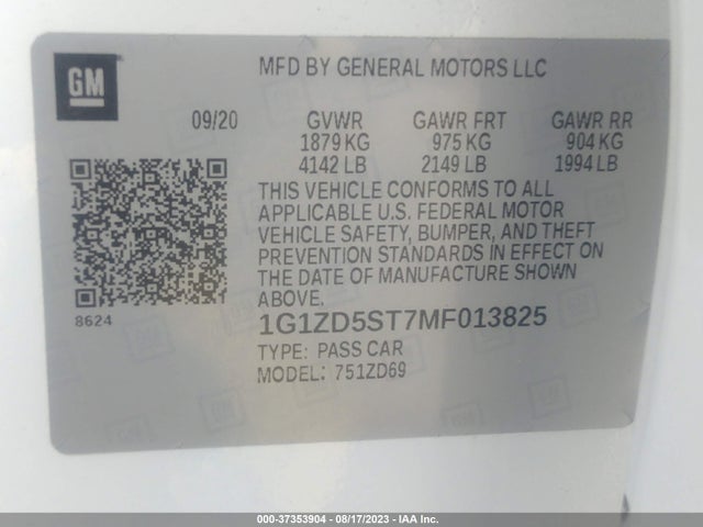 Chevrolet MALIBU LT 2021 1G1ZD5ST7MF013825 Image 9
