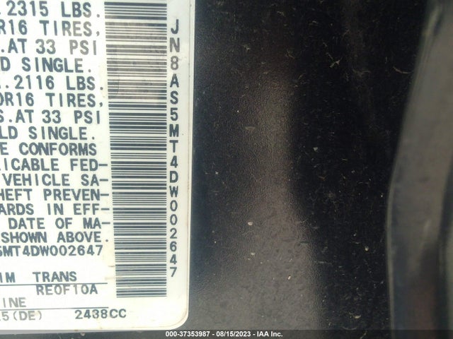 2013 NISSAN ROGUE S VIN: JN8AS5MT4DW002647