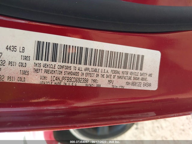 2012 JEEP PATRIOT LATITUDE VIN: 1C4NJPFB9CD692390