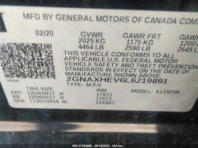 Chevrolet EQUINOX LS 2020 2GNAXHEV6L6219891 Image 9
