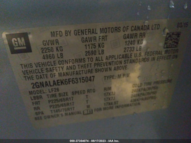 Chevrolet EQUINOX LS 2015 2GNALAEK6F6315047 Image 9