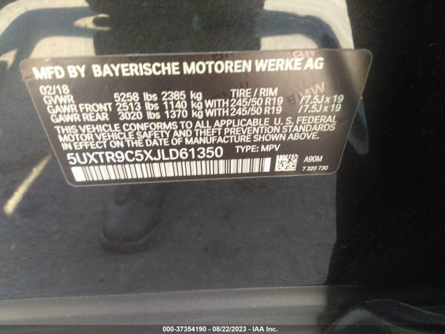 BMW X3 Xdrive30i 2018 5UXTR9C5XJLD61350 Image 9