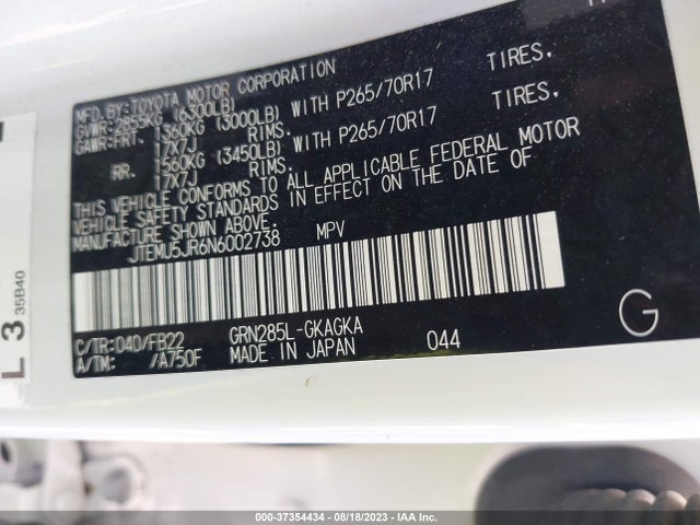 2022 TOYOTA 4RUNNER SR5 VIN: JTEMU5JR6N6002738
